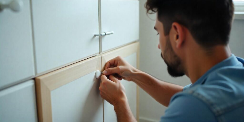 a finished kitchen cabinet after fixing